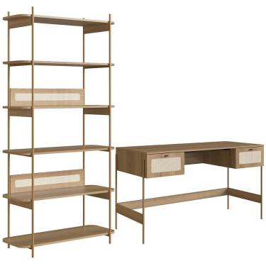 Imagem de Estante Livreiro Home Office E Mesa Escrivaninha Industrial Indy A03 Hanover Dourado
