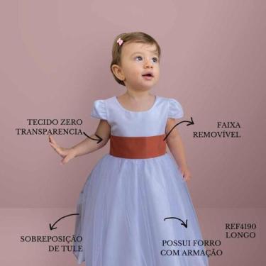 Imagem de Vestido Infantil Longo Branco com Tule e Faixa Marrom Caramelo Terraco