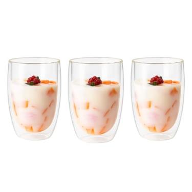 Imagem de Kit Copo Parede Dupla Camada 450ml Vidro Duplo Borossilicato Transparente Grande Suco Refrigerante Chopp Cerveja Café Chá Isolante Térmico (1,2,3,4,5 ou 6un) (03)