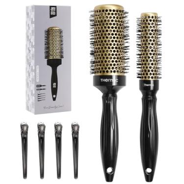 Imagem de AM 8:00 Escova redonda para secagem, barril de cerâmica e cerdas antiestáticas, penteados para salão de beleza para molhados ou secos (inclui 4 clipes)