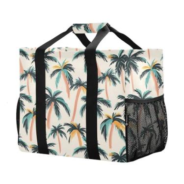 Imagem de Bolsa feminina grande de praia, bolsa de ombro acolchoada com zíper para viagem, trabalho, academia, estampa de palmeira, tamanho único, moda, Padrão de palmeira, One Size, Moderno