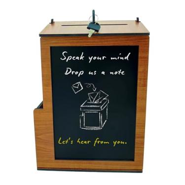 Imagem de Cédula de votação de madeira vintage rústica com fechadura – caixa de sugestão, dica e doação segura multiuso com quadro-negro para igrejas, cafés, restaurantes e escritórios