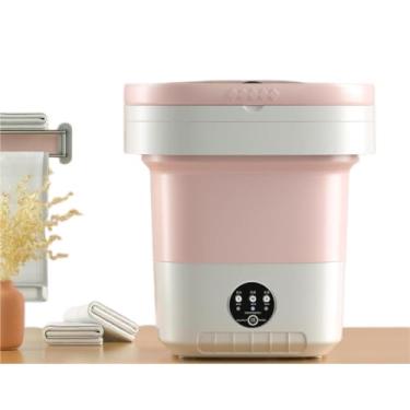 Imagem de PONDI Máquina De Lavar Portátil 11L Com Design Dobrável E 3 Modos Limpeza - Mini Lavadora Para Roupas Bebê, Íntimas, Meias Itens Pequenos. Ideal Apartamento, Dormitório, Camping Viagens (Rosa)