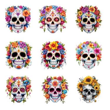 Imagem de Amazingxy Peças De Adesivos Punk Com Caveira E Flores Açúcar Para Roupas, Térmicos Transferência Calor Camisetas Faça Você Mesmo, Apliques Moda Feminina