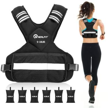 Imagem de NEALFIT Colete ponderado para mulheres e homens, 1,8 a 4,5 kg, 5 a 9 kg. Colete ponderado ajustável com faixa refletiva, colete de peso corporal para caminhada, corrida, fitness, treinamento de força