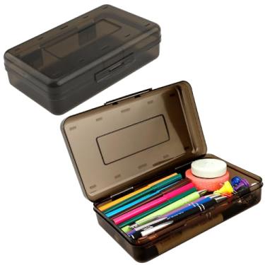 Imagem de Caixa de lápis, estojo transparente, estojo de lápis rígido de plástico de grande capacidade, caixa de giz de cera com tampa apertada, empilhável para crianças, adultos, estudantes, canetas, lápis