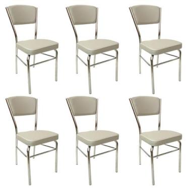 Imagem de Kit 6 Cadeiras Cozinha reforço cromada assento grosso Confortável enco