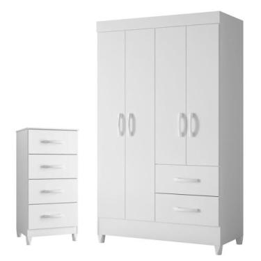 Imagem de Quarto Completo Solteiro Guarda Roupa 4 Portas e Cômoda Mobi - Albatro