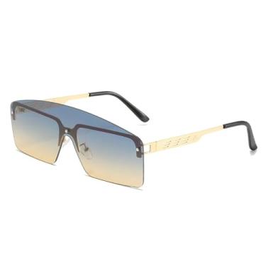 Imagem de Óculos de sol sem aro da moda, masculino e feminino, vintage, de metal, peça única, óculos de grau para viagem, dirigir, UV400 (dourado, chá verde)