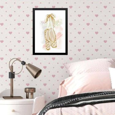 Imagem de Quadro Infantil Menina Sapatilha De Balé Ouro 33X24Cm