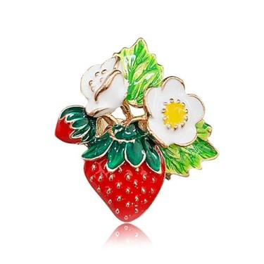Imagem de Broche de morango esmaltado para mulheres broche de morango vermelho cristal broches de frutas moda elegante fruta lapela broche distintivo joias presente, Extar Large, Liga de aço, Zircônia cúbica