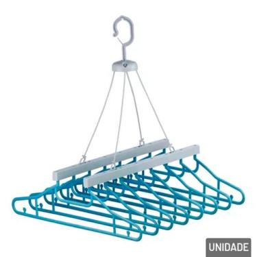 Imagem de Varal de Plástico com 8 Cabides Azul - Tudo em Caixa - Genérico