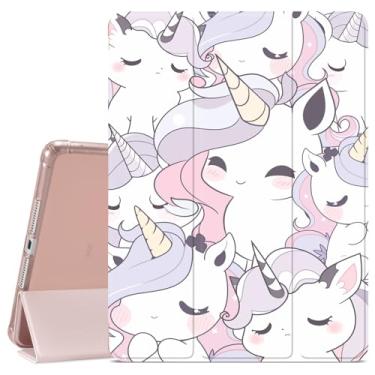 Imagem de Capa Kawaii com estampa de unicórnio para iPad 9ª/8ª/7ª geração, 10,2 polegadas (versão 2021/2020/2019), capa protetora para meninas, meninos, porta-lápis, traseira de TPU macio transparente e capa