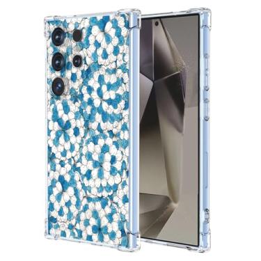 Imagem de JDYGWK Capa para Samsung S24 Ultra Galaxy S24 Ultra com estampa floral transparente, silicone TPU macio, fina, à prova de choque, capa protetora antiarranhões para Samsung Galaxy S24 Ultra, azul