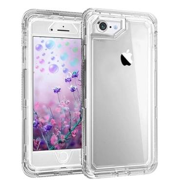 Imagem de MXX Capa transparente para iPhone SE/iPhone 8/7, híbrida, resistente, camada dupla, à prova de choque, com amortecedor de policarbonato rígido, parte traseira de TPU macio para Apple iPhone 7/8/SE