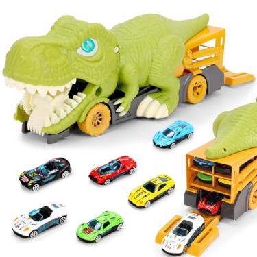 Imagem de Dinossauro Brinquedo Corrida, Carrinho de Dinossauros, Pista Radical Animal, Kit Pista com Lançador de Carrinho, Equipado com 6 Carros, Dinossauro Brinquedo Grande
