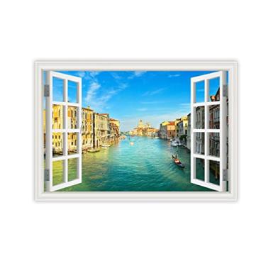 Imagem de Impressão em tela arte de parede janela ensolarada cidade de Veneza 3D falsa janela vista paisagem paisagem paisagem imagem impressão em tela arte de parede para sala de estar 80 x 120 cm 31 x 47 pol