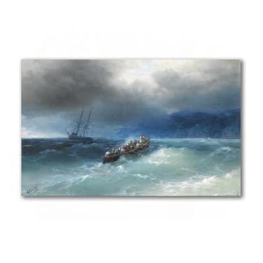 Imagem de Pintura famosa em tela - Tempestade no Mar Negro - Impressão em tela de arte de parede - Reprodução clássica - Pôster para sala de estar, decoração de casa, 60 x 90 cm, sem moldura