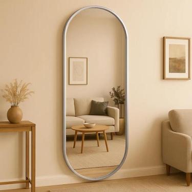 Imagem de Espelho Oval Grande Corpo Inteiro 150x50cm Com Moldura Alumínio Para Q