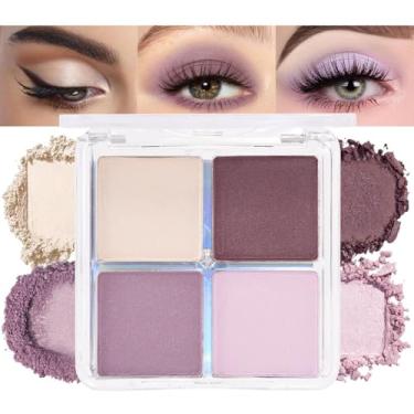 Imagem de HHLTOH 4 cores violeta claro rosa roxo marrom paleta de sombra em pó maquiagem, paleta de sombras de olhos mate neutro brilho quads para mulheres altamente pigmentada à prova d'água, paleta de sombras