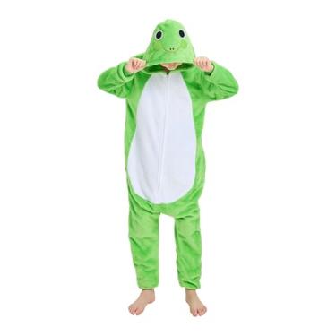 Imagem de LONULAIN Pijama infantil unissex Oneise com capuz de flanela para meninos, meninas, cosplay, roupa de casa/roupa de dormir (sapo verde, 7 a 8 anos)