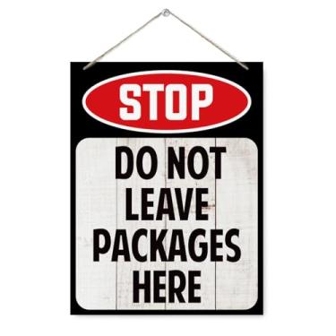 Imagem de Placa de madeira para entrega - Stop Do Not Leave Packages Here, Instruções de entrega, placas de madeira para pendurar na parede para porta da frente fazenda casa ao ar livre pacote 19 x 26