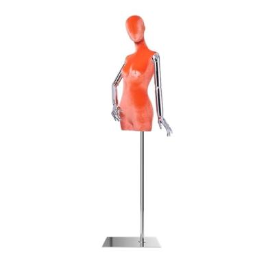 Imagem de Mannequin Manequim feminino com torso envolto em veludo, altura ajustável de 162,2 a 198,5 cm, manequim para exposição de roupas removíveis(Orange)