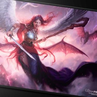 Imagem de Ultra PRO - Commander Series #5 - Three Color Wedge - Kaalia (Fan-Voted) Black Stitched Playmat for Magic: The Gathering | Use as Mousepad, Desk Mat, Protects MTG Cards During Gameplay TCG Essential