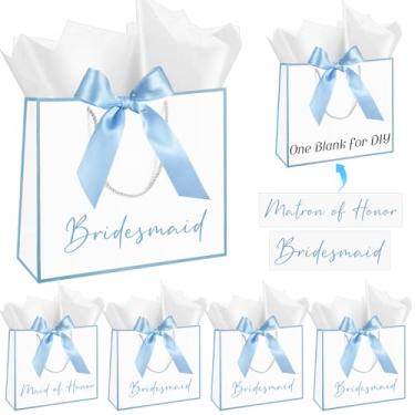 Imagem de Silkfly Pacote com 11 sacos de presente de dama de honra com fita de laço, sacos de presente de despedida de solteira com papel de seda para dama de honra, madrinha de honra, festa de despedida de