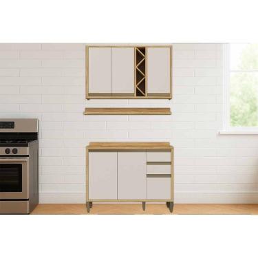 Imagem de Cozinha Completa Tempranillo 3 Peças (1Aéreo+1Balcão+1Complemento) C3P45 Amendoa/Off White - Ronipa