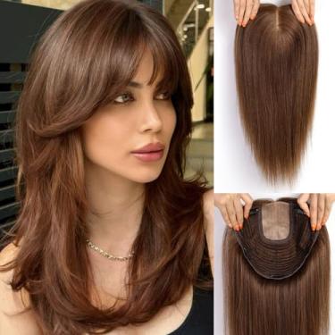 Imagem de HAIRCUBE Toppers de cabelo de 41 cm para mulheres, cabelo humano real, base grande de 23 x 23 cm, com franja, partes superiores de cabelo humano para mulheres com queda de cabelo ou cabelo fino