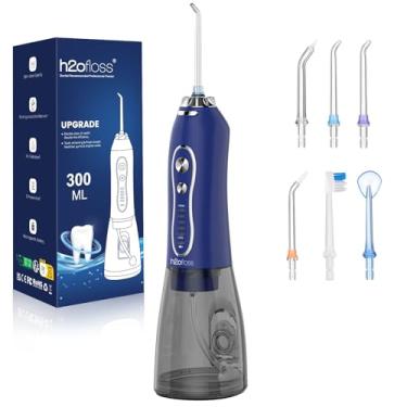 Imagem de H2ofloss Palheta de irrigador dental de água para dentes: 5 modos sem fio portátil 300 ml maior tanque de água limpador de dentes IPX7 à prova d'água palhetas de limpeza de fio dental para viagem em