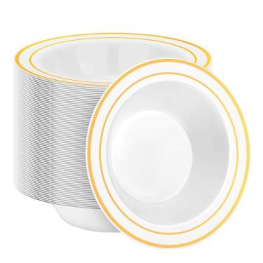 Imagem de Taças de sopa descartáveis BESTSTAR 12 onças com borda dourada, pacote