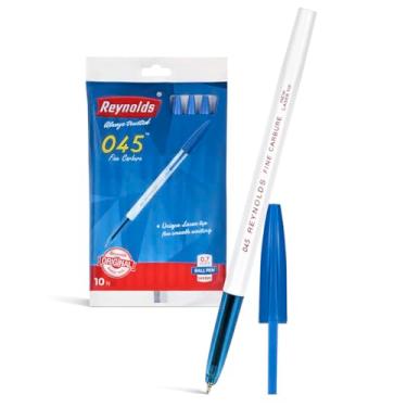 Imagem de Reynolds 045 - Azul (Pacote com 10) I Caneta esferográfica leve com aderência confortável para escrita extra suave, artigos de papelaria para escola e escritório | Tamanho da ponta de 0,7 mm