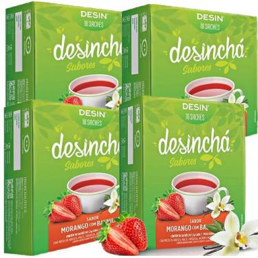 Imagem de Kit 4 Caixas Desinchá Morango com Baunilha Suplemento Alimentar Natura