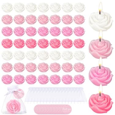 Imagem de Treela Conjunto de 50 velas de flores, lembrancinha de casamento para convidados, mini velas rosa em forma de chá de chá de chá de casa para casamento, aniversário, festa de inauguração de casa