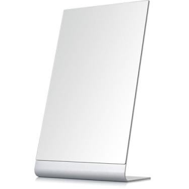 Imagem de NEZZOE Espelho de maquiagem sem moldura para mesa, espelho de mesa de alumínio de 38 cm, espelho grande para bancada