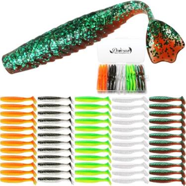 Imagem de Dovesun Kit de iscas de peixe iscas de plástico macio iscas de pesca com cauda de pato iscas de plástico macio tipo de peixe Walleye truta robalo iscas de pesca pés de pato *75 peças