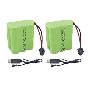 Imagem de sea jump Pacote de 2 pilhas AA 7,2V 2800mah RC com plugue SM-2P e cabo de carregamento USB adequado para engenharia de tanques de brinquedo, caminhões semi-reboque planos, carros de controle remoto