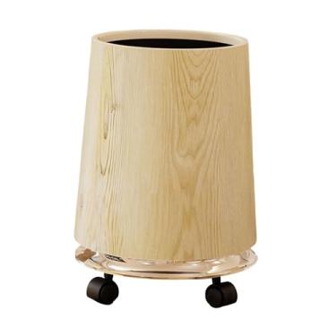 Imagem de ＫＬＫＣＭＳ Lixeira de cozinha com rodas, imitação de madeira, balde de lixo nórdico, recipiente de lixo para restaurante e sala de estar, 27.5 Cm X 27.5 Cm X