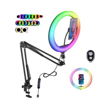 Imagem de Luz De Anel RGB Colorida Com Suporte De Mesa, Tripé Para Tablet E Supo