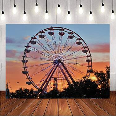 Imagem de Fundo fotográfico de roda-gigante de verão, parque de diversões, pôr do sol, chá de bebê, decoração de aniversário, faixa de festa, decoração de festa infantil, decoração de festa de aniversário