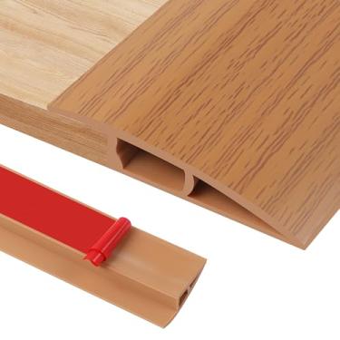 Imagem de 100 cm limiar de nível de chão autoadesivo, perfil de transição de PVC para pavimentos, 12 a 15 mm de altura para tapetes, pisos, limiares e bordas (A5015, grão de madeira amarelo)