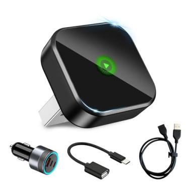 Imagem de Mini adaptador CarPlay sem fio 2 em 1 para Apple iPhone e adaptador automotivo Android, atualização 2025 com fio para sem fio, Plug & Play, conexão rápida e estável para iOS 10+/Android 11+, cabo