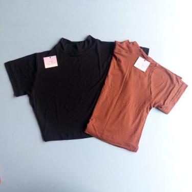 Imagem de Kit 2 Cropped Feminino Gola Alta Manga Curta - MARISLOIRO, Marrom, P