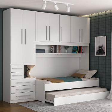 Imagem de Quarto Completo de Solteiro com 2 Camas e Guarda-Roupa 1326E Branco