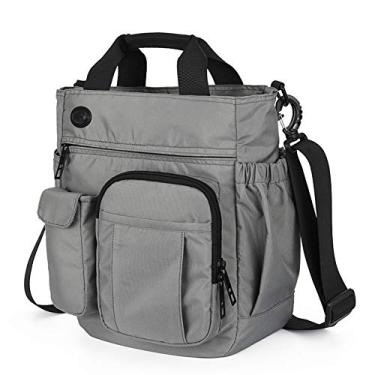 Imagem de Bigfanshu Bolsa de negócios masculina com vários zíperes, bolsa tiracolo para laptop, Cinza-claro