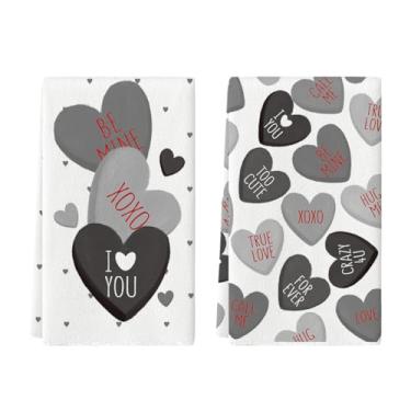 Imagem de Artoid Mode Black Heart True Love Forever Toalhas de cozinha para dia dos namorados, 45,7 x 66 cm, decoração de casamento, conjunto de limpeza de 2