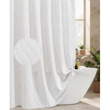 Imagem de HONCO DIRECT Cortina de chuveiro de tecido Tan Boho Farmhouse, 3D texturizada, folhas de samambaia, minimalista, bonito, moderno, conjunto de cortina de chuveiro, 183 x 198 cm