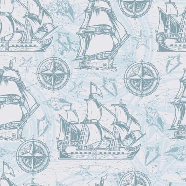 Imagem de VaryStyle Papel de parede náutico vintage, expedição marítima, papel de parede descascar e colar azul/branco, bússola para veleiro, papel de contato, 45 x 299 cm, autoadesivo, removível, para quarto